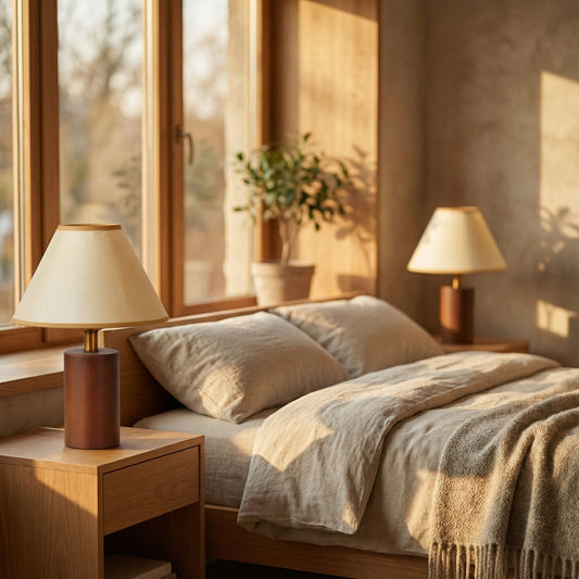 Bedside Table Lamp | Bamboo Wood Retro Pleated Shade