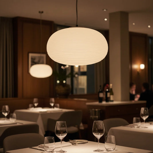 Pendant Lamp | Ribbed Opal Glass Minimalist Adjustable Ceiling Light